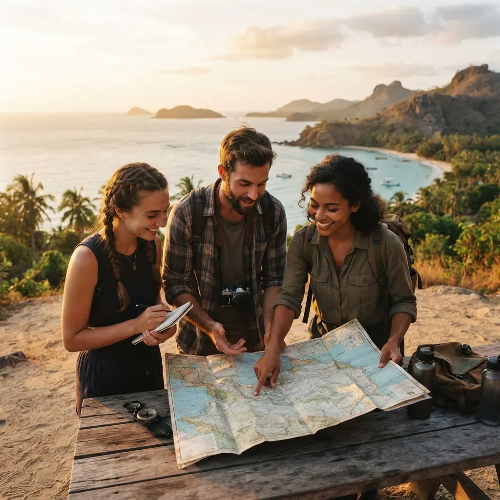 Viona Travel travel designer reviewing a map with a client