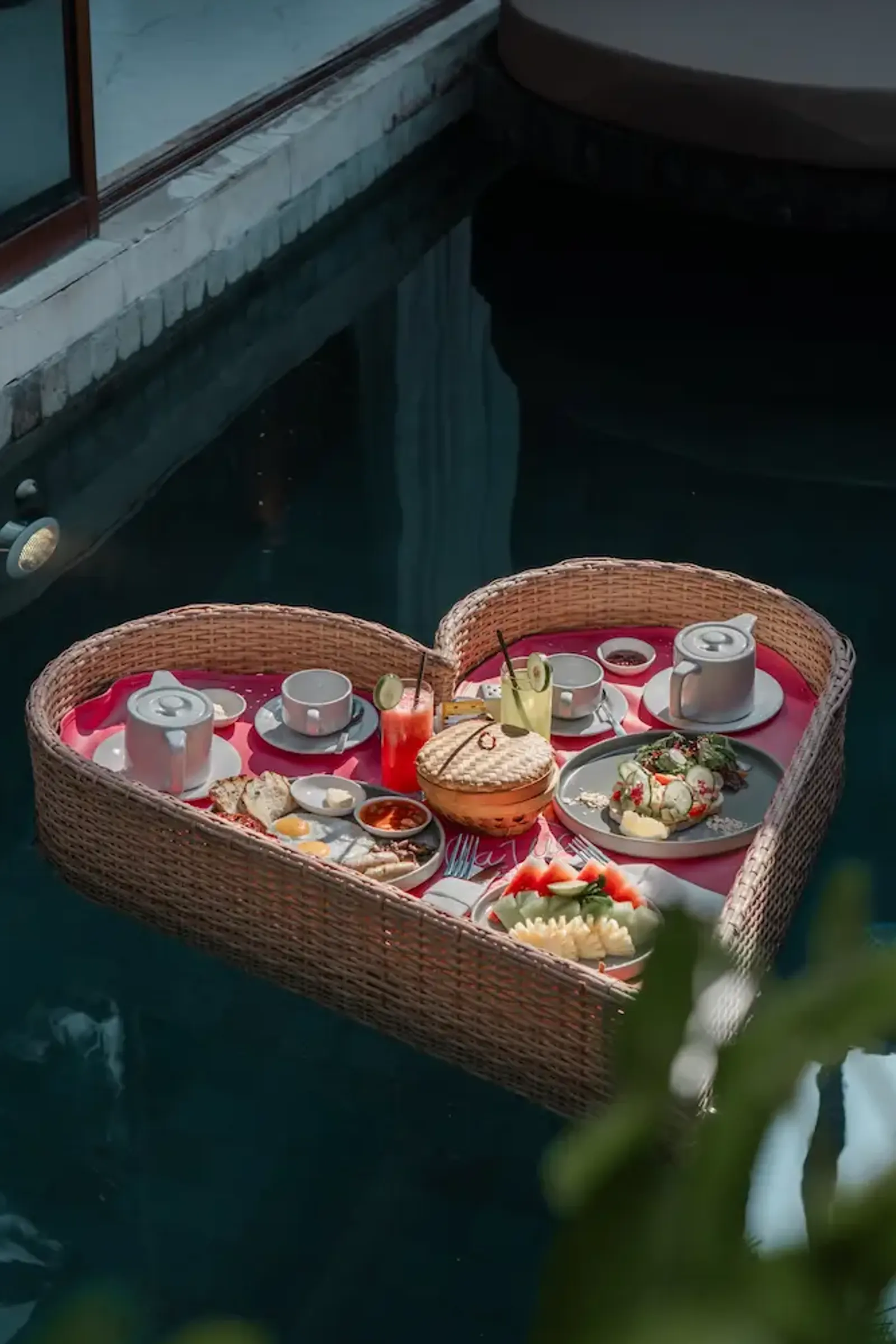 Floating breakfast for two in a private villa pool in Bali